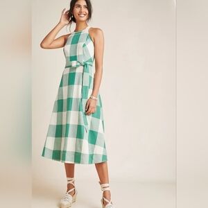 Maeve Greta green and white gingham halter midi dress